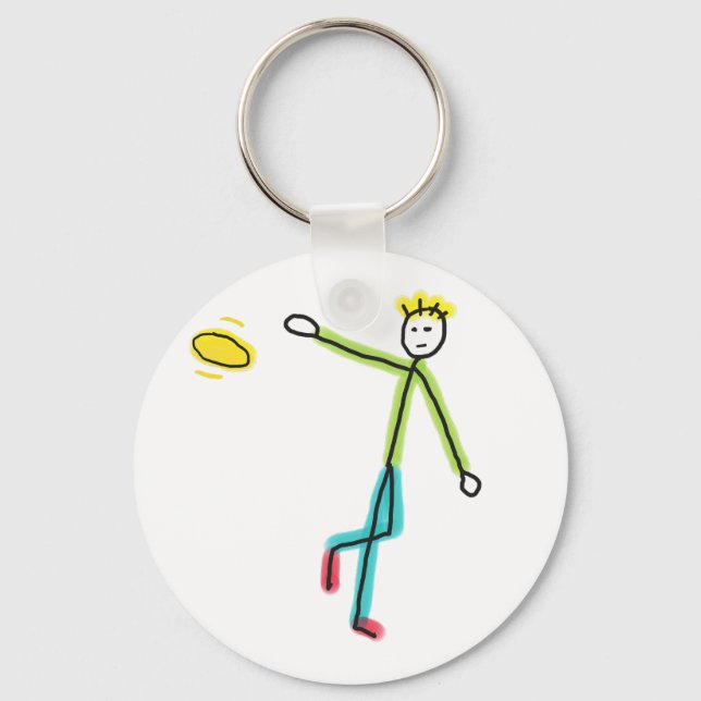 Frisbee Throwing Stickman Key Ring (Front)