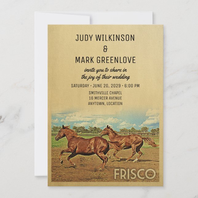 Frisco Texas Wedding Invitation Horses (Front)