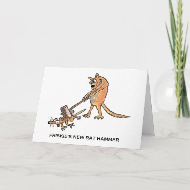 FRISKIE'S NEW RAT HAMMER birthday card (Front)