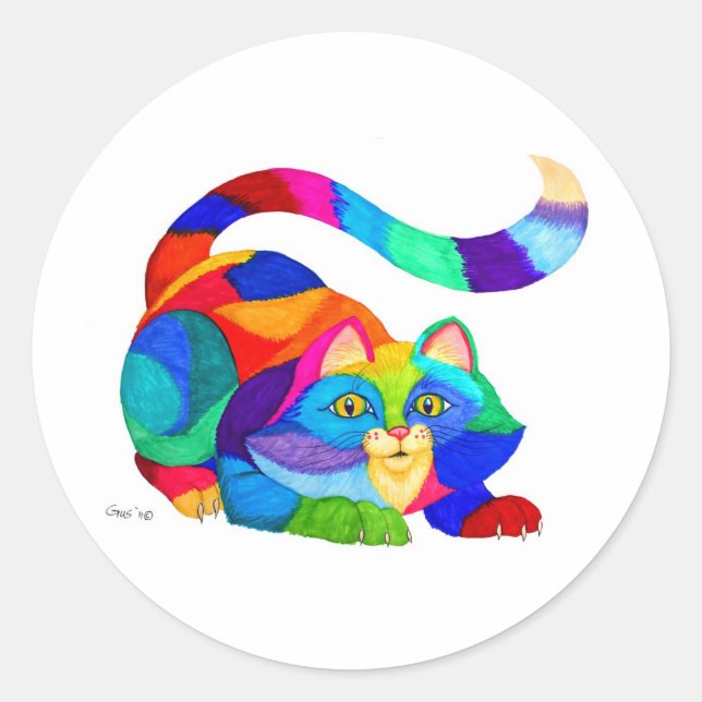 Frisky cat classic round sticker (Front)