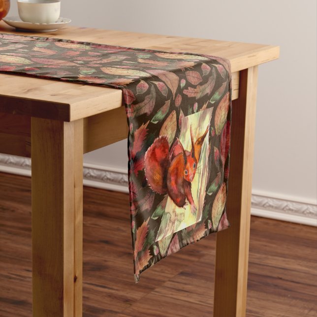 Frisky Squirrels Nature Autumn Fall Leaves Animals Long Table Runner (In Situ)
