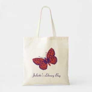 Fritillary butterfly purple & orange library bag