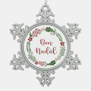 Friulian Merry Christmas Wreath, Bon Nadâl Snowflake Pewter Christmas Ornament