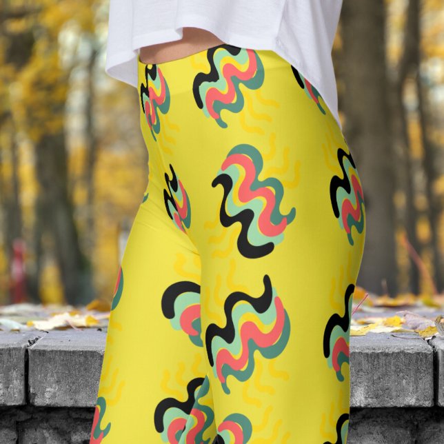 Frivolous Dandelion Yellow Finger Paint Pattern Leggings (Finger Paint on Dandelion)
