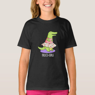 Frock-odile Funny Crocodile Pun Dark BG T-Shirt