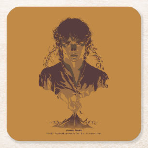 FRODO™ MOUNT DOOM™ Tengwar Inscription Graphic Square Paper Coaster