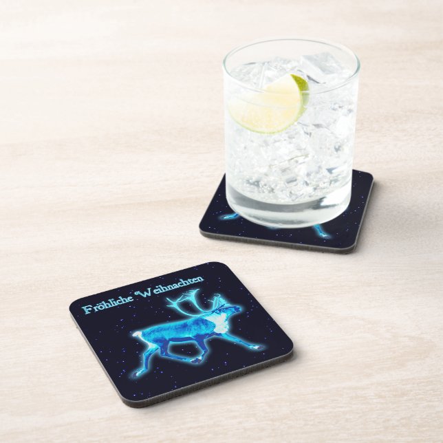 Froehliche Weihnachten - Blue Caribou (Reindeer) Coaster (Right Side)