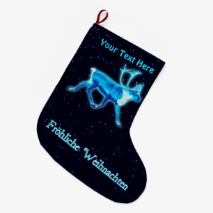 Froehliche Weihnachten - Blue Caribou (Reindeer) Large Christmas Stocking