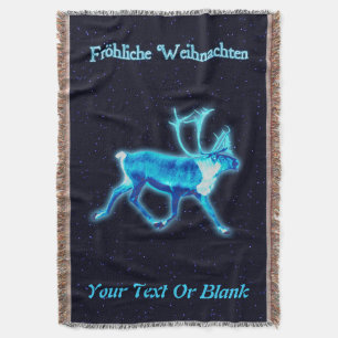 Froehliche Weihnachten - Blue Caribou (Reindeer) Throw Blanket