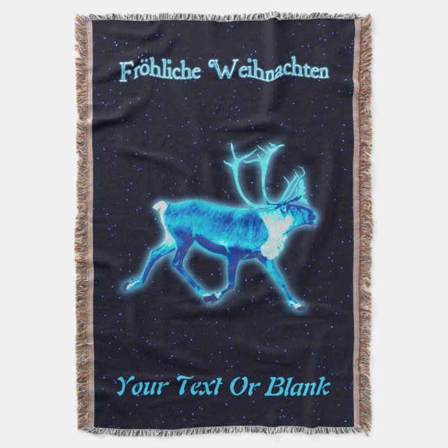 Froehliche Weihnachten - Blue Caribou (Reindeer) Throw Blanket (Front Vertical)