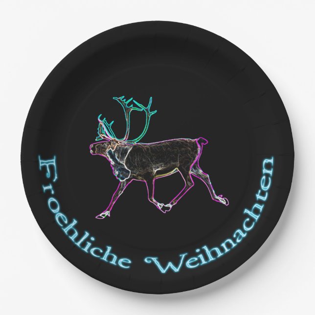 Froehliche Weihnachten - Electric Caribou Paper Plate (Front)