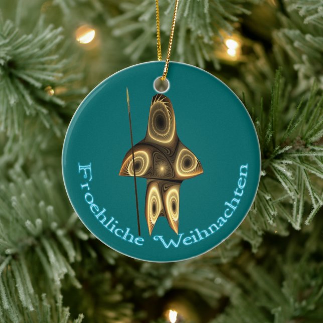 Froehliche Weihnachten - Fractal Inuit Hunter Ceramic Tree Decoration (Tree)