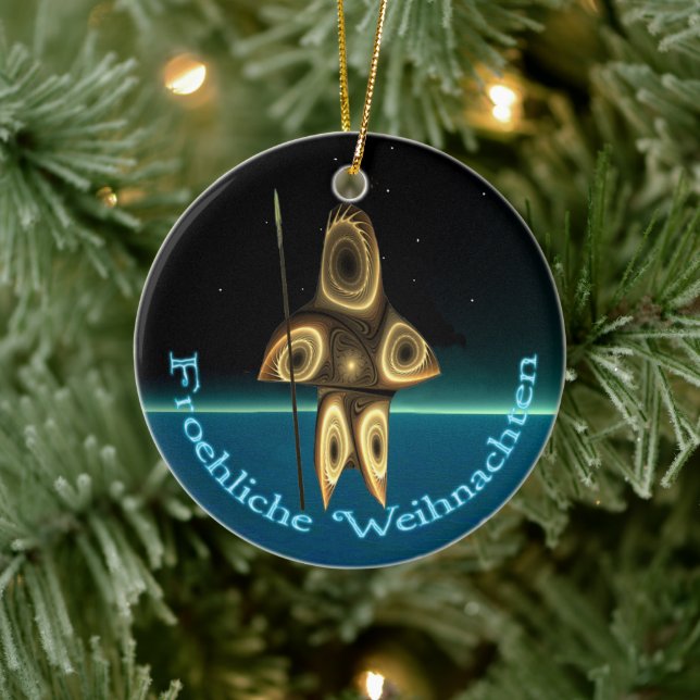 Froehliche Weihnachten - Fractal Inuit Hunter Ceramic Tree Decoration (Tree)