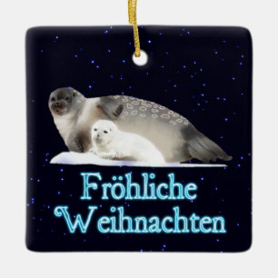 Froehliche Weihnachten - Ringed Seal Ceramic Ornament