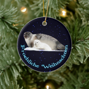Froehliche Weihnachten - Ringed Seal Ceramic Tree Decoration