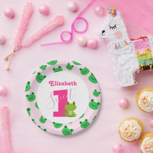 Frog 1st Birthday party baby girl supplies  Paper  Paper Plate (Party)