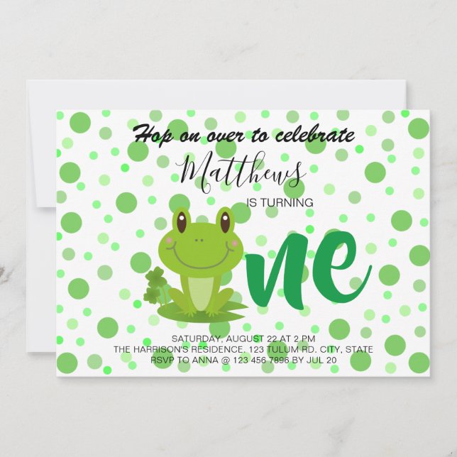 Frog 1st birthday party dots Invitation (Front)