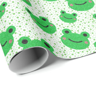 Frog 1st Birthday Party Green Dots Wrapping Paper