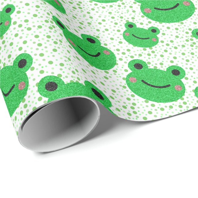 Frog 1st Birthday Party Green Dots Wrapping Paper (Roll Corner)