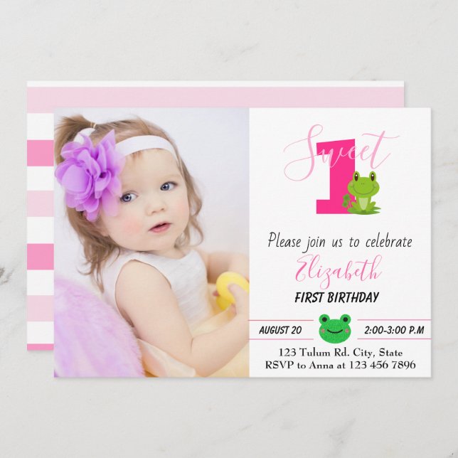 Frog 1st birthday party One year Sweet toad Invita Invitation (Front/Back)