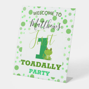 Frog 1st Birthday party Pedestal Sign