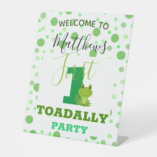 Frog 1st Birthday party  Pedestal Sign (Front)