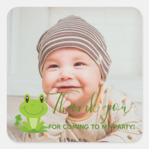 Frog 1st Birthday Thank you Photo Party Square Sti Square Sticker