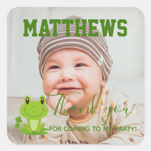 Frog 1st Birthday Thank you Photo Party Square Sti Square Sticker