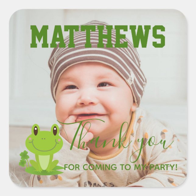 Frog 1st Birthday Thank you Photo Party Square Sti Sticker (Front)