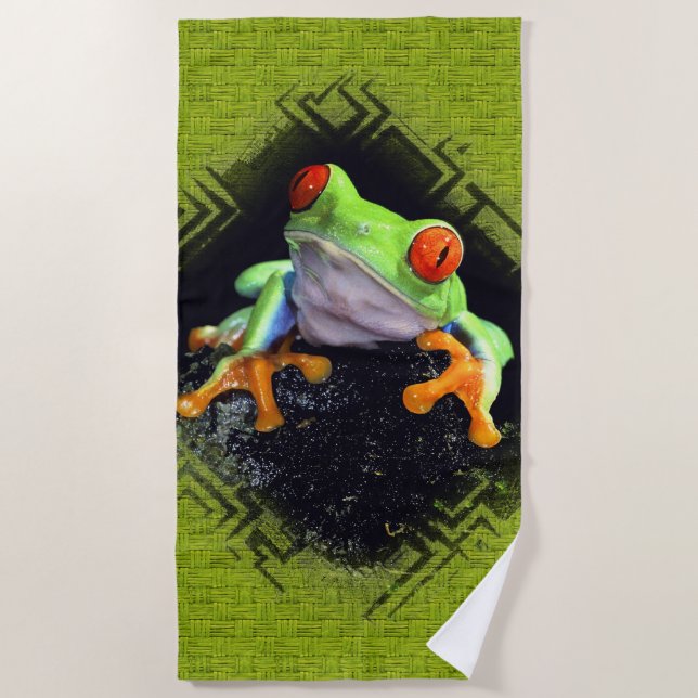 Frog 3 Bordered Beach Towels (Front)