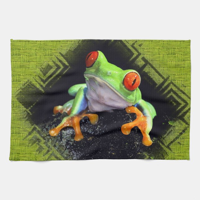 Frog 3 Bordered  Kitchen Towels (Horizontal)