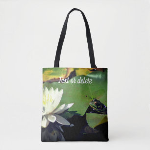 Frog Admiring Lotus Flower Personalised Tote Bag