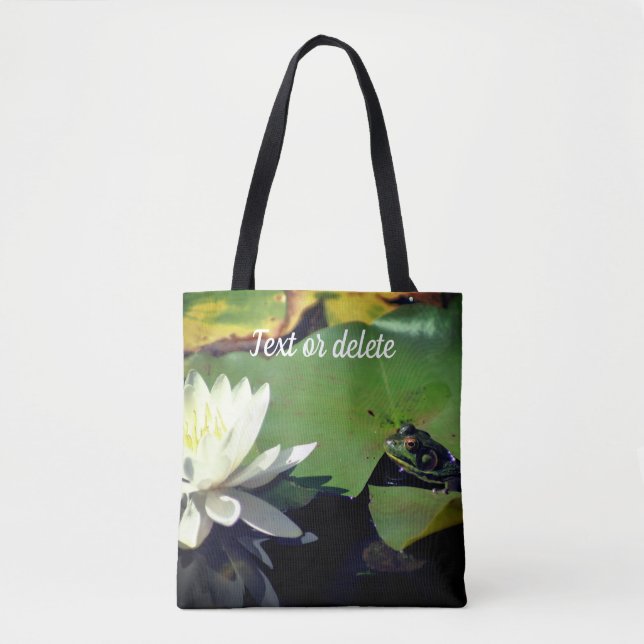 Frog Admiring Lotus Flower Personalised Tote Bag (Front)