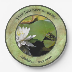 Frog Admiring Lotus Flower Personalized Party  Paper Plate