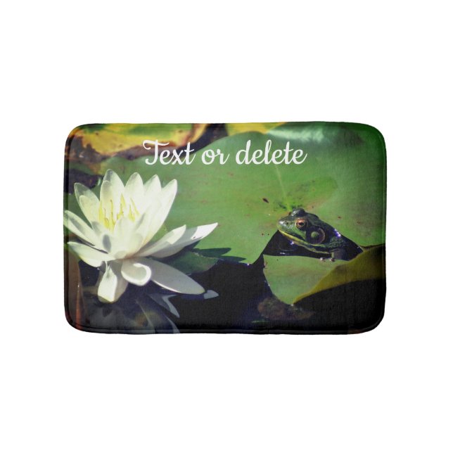 Frog Admiring Water Lily Personalised Bath Mat (Front)