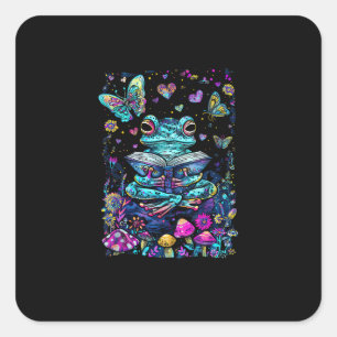 Frog Aesthetic Cottagecore Goblincore Reading Square Sticker