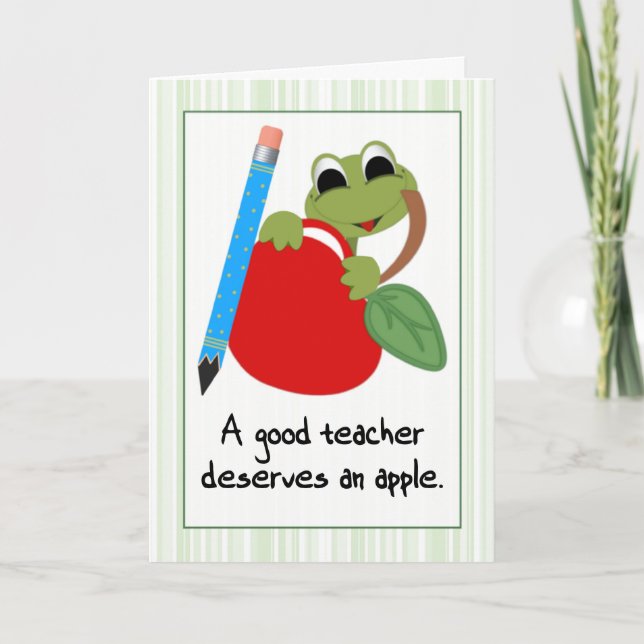 Frog and Apple Good Teacher Appreciation Thank You Card (Front)