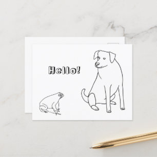 Frog and Dog, Hello, Colouring Postcards