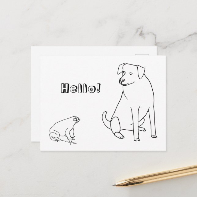 Frog and Dog, Hello, Colouring Postcards (Front/Back In Situ)