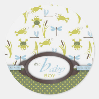 Frog and Dragonfly Baby Shower Classic Round Sticker