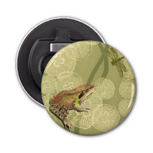 Frog and Dragonfly on Water Lilies Bottle Opener