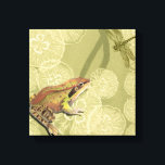 Frog and Dragonfly on Water Lilies Canvas Print<br><div class="desc">This contemporary fine art print of a frog and a dragonfly on water lilies will brighten any product you choose. Get it on your favourite Zazzle product today!</div>