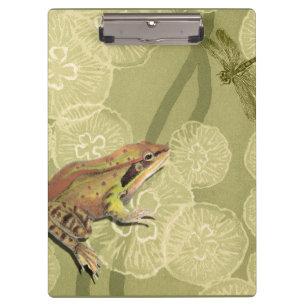 Frog and Dragonfly on Water Lilies Clipboard