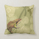 Frog and Dragonfly on Water Lilies Cushion<br><div class="desc">This contemporary fine art print of a frog and a dragonfly on water lilies will brighten any product you choose. Get it on your favourite Zazzle product today!</div>