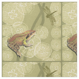 Frog and Dragonfly on Water Lilies Fabric