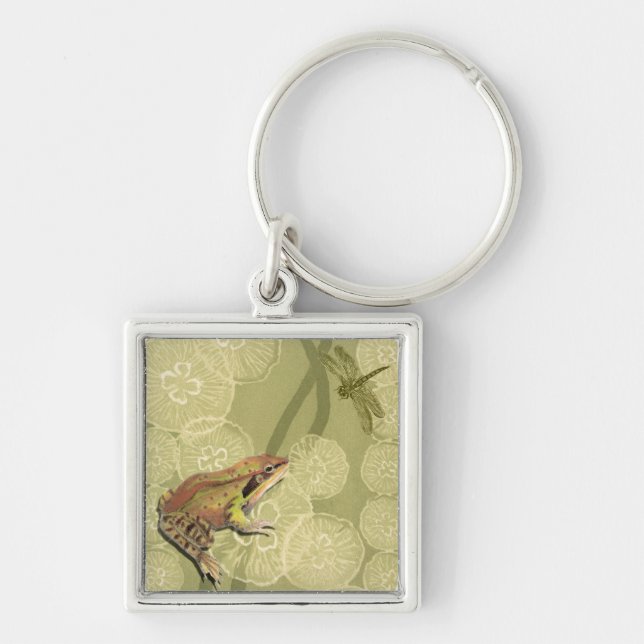 Frog and Dragonfly on Water Lilies Key Ring (Front)