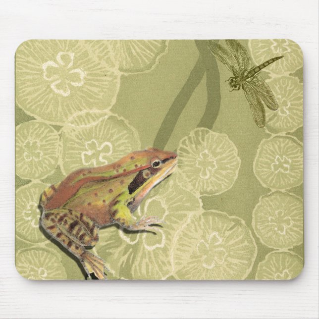 Frog and Dragonfly on Water Lilies Mouse Mat (Front)