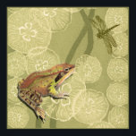 Frog and Dragonfly on Water Lilies Poster<br><div class="desc">This contemporary fine art print of a frog and a dragonfly on water lilies will brighten any product you choose. Get it on your favourite Zazzle product today!</div>