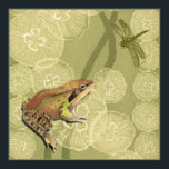 Frog and Dragonfly on Water Lilies Poster<br><div class="desc">This contemporary fine art print of a frog and a dragonfly on water lilies will brighten any product you choose. Get it on your favourite Zazzle product today!</div>