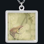 Frog and Dragonfly on Water Lilies Silver Plated Necklace<br><div class="desc">This contemporary fine art print of a frog and a dragonfly on water lilies will brighten any product you choose. Get it on your favourite Zazzle product today!</div>